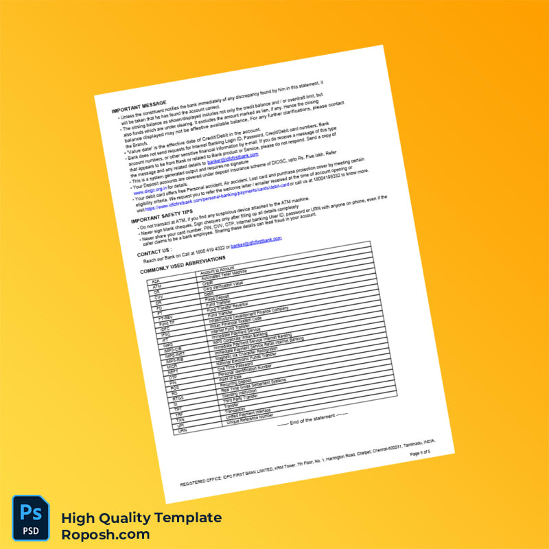 India Bank Statement of Payout Account Template in Word and PDF formats 5 page India Bank Statement of Payout Account Template in Word and PDF formats 5 page