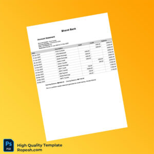 India Bharat Bank Statement Template in Word and PDF formats