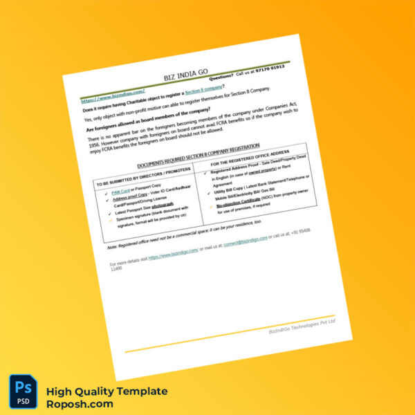 India BizIndiGo Technologies Pvt Ltd Editable Section 8 Company Guide Template in Word and PDF formats 2 page