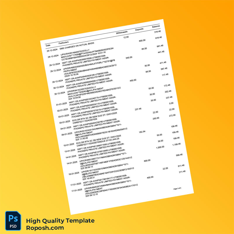 India Canara Bank Bank Statement Template in Word and PDF formats 6 page India Canara Bank Bank Statement Template in Word and PDF formats 6 page
