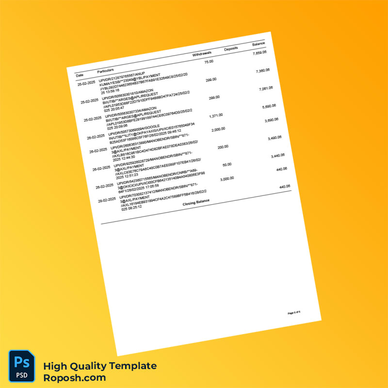 India Canara Bank Bank Statement Template in Word and PDF formats 6 page India Canara Bank Bank Statement Template in Word and PDF formats 6 page