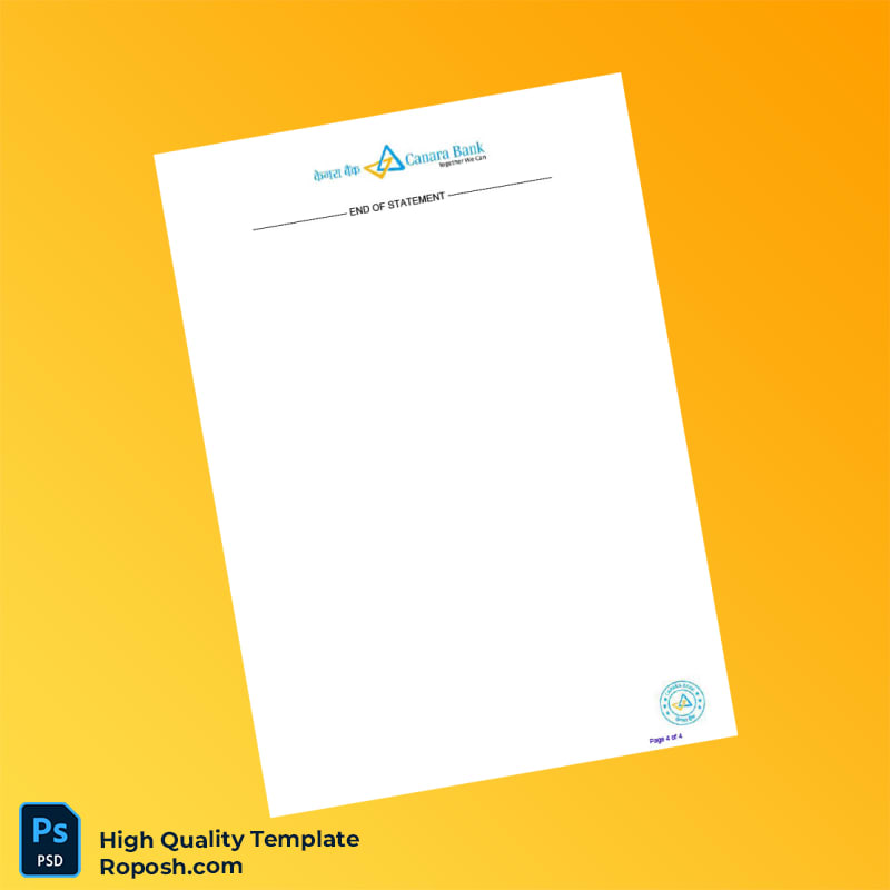 India Canara Bank Statement Template in Word and PDF formats 4 page India Canara Bank Statement Template in Word and PDF formats 4 page
