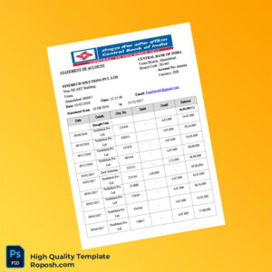 India Central Bank of India Statement Template in Word and PDF formats 2 page