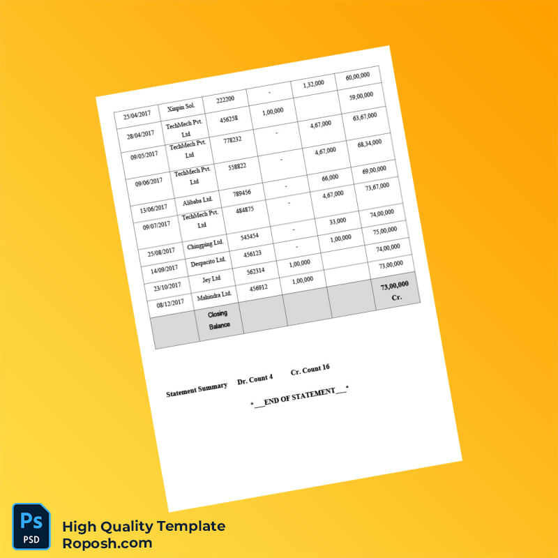India Central Bank of India Statement Template in Word and PDF formats 2 page India Central Bank of India Statement Template in Word and PDF formats 2 page