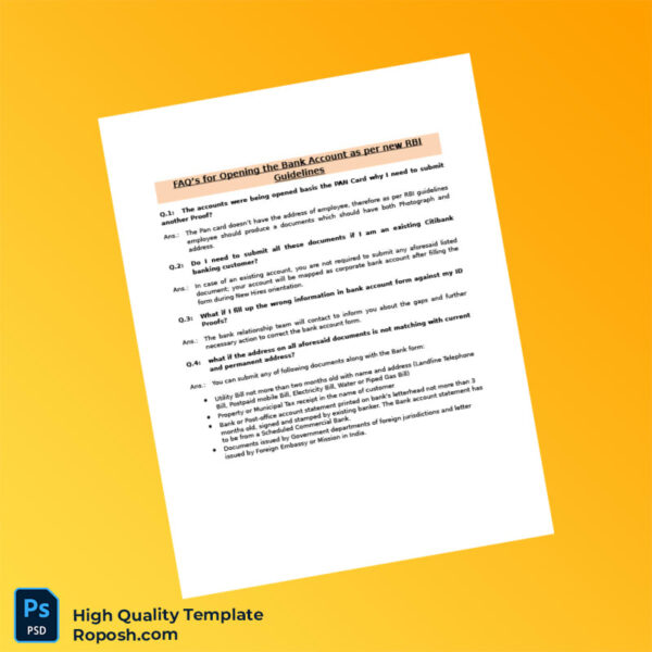 India Citibank Editable Bank FAQs Template in Word and PDF formats 2 page