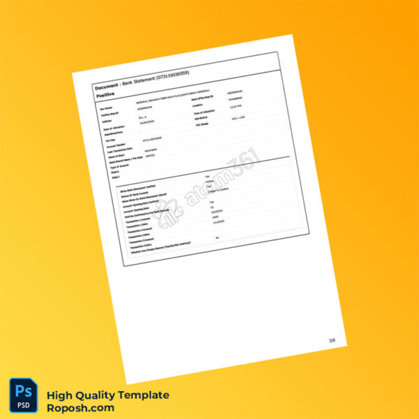 India Dena Bank State Bank of India Bank Statement Template in Word and PDF formats 6 page
