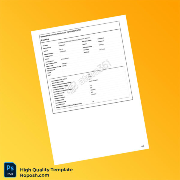 India Dena Bank State Bank of India Bank Statement Template in Word and PDF formats 6 page