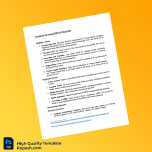 India Editable Checklist for the Startup DPIIT RECOGNITION Template in Word and PDF formats 3 page