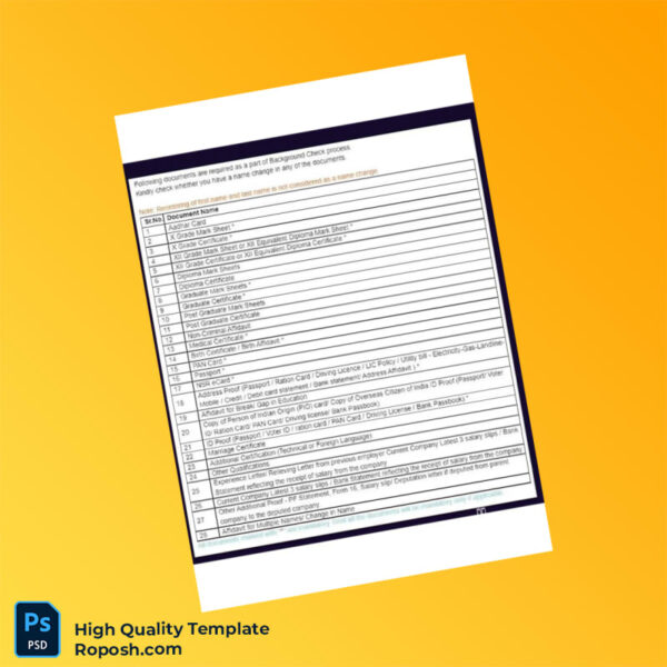 India Editable Document Requirements Template in Word and PDF formats