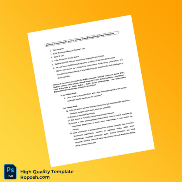 India Editable Identity and Address Proof Document Template in Word and PDF formats 2 page