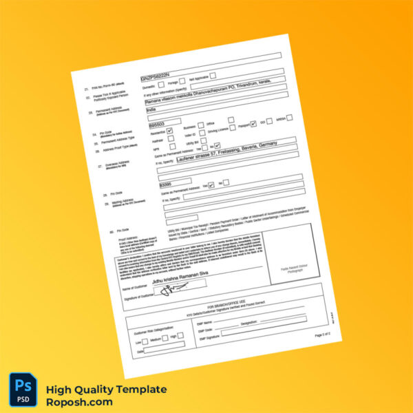 India Editable Individual Customer Profile Form Template in Word and PDF formats 2 page