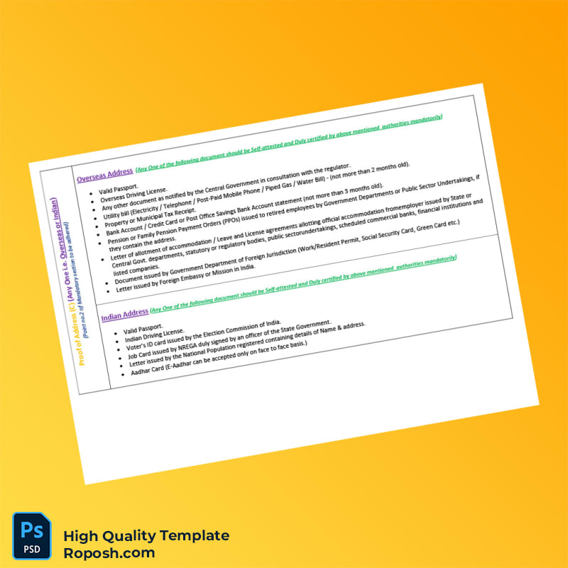 India Editable KYC Documents List for NRIs Template in Word and PDF formats 2 page India Editable KYC Documents List for NRIs Template in Word and PDF formats 2 page