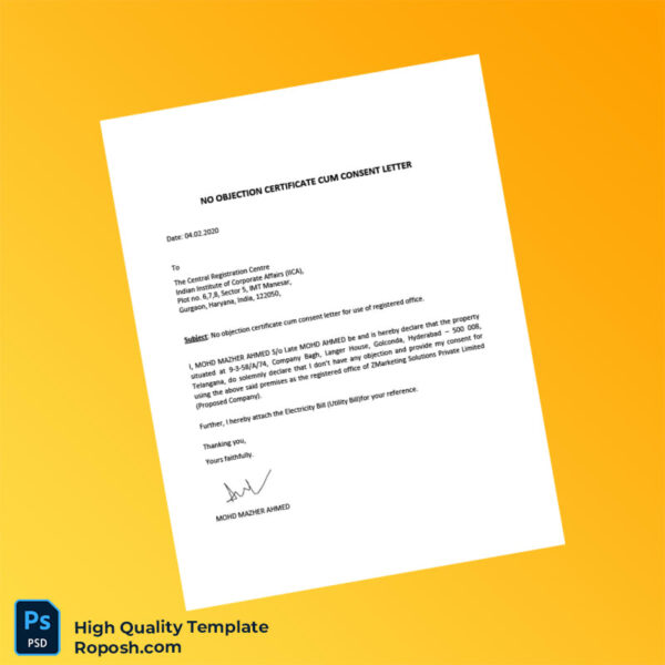 India Editable No Objection Certificate Template in Word and PDF formats