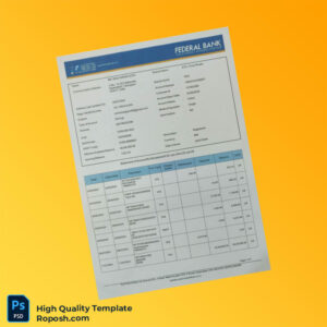 India Federal Bank Statement Template in Word and PDF formats 2 page