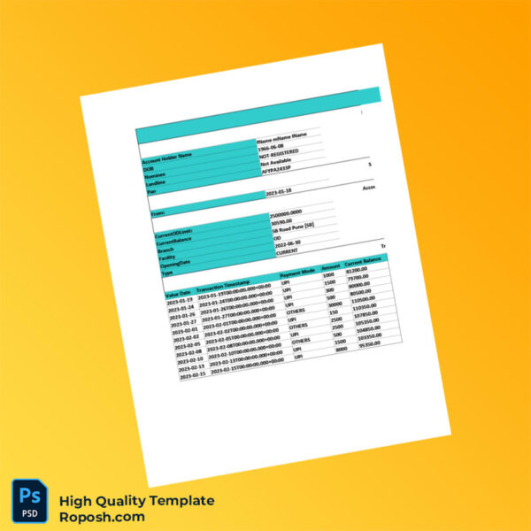 India Finvu Bank Statement Template in Word and PDF formats 3 page