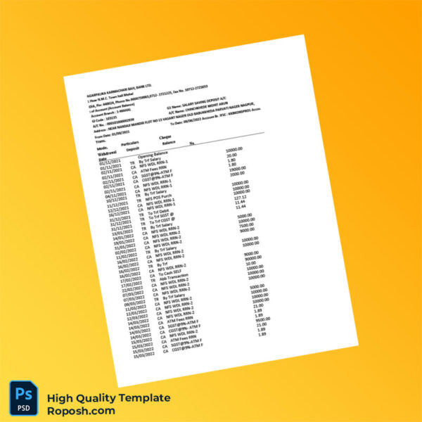 India GPUR MAHANAGARPALIKA KARMACHARI BAH BANK LTD Salary Bank Statement Template in Word and PDF formats 4 page
