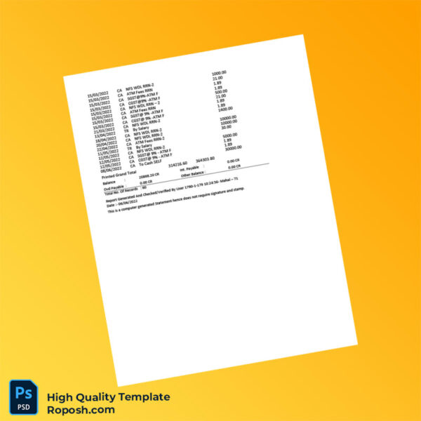 India GPUR MAHANAGARPALIKA KARMACHARI BAH BANK LTD Salary Bank Statement Template in Word and PDF formats 4 page