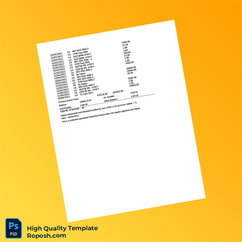 India GPUR MAHANAGARPALIKA KARMACHARI BAH BANK LTD Salary Bank Statement Template in Word and PDF formats 4 page India GPUR MAHANAGARPALIKA KARMACHARI BAH BANK LTD Salary Bank Statement Template in Word and PDF formats 4 page