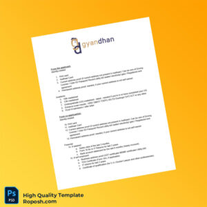India GyanDhan Editable List of Documents Template in Word and PDF formats 2 page