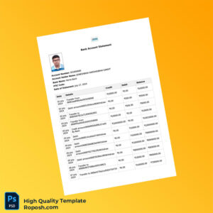 India Home Bank Bank Account Statement Template in Word and PDF formats 2 page