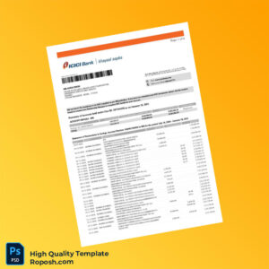 India ICI Bank Bank Statement Template in Word and PDF formats 4 page