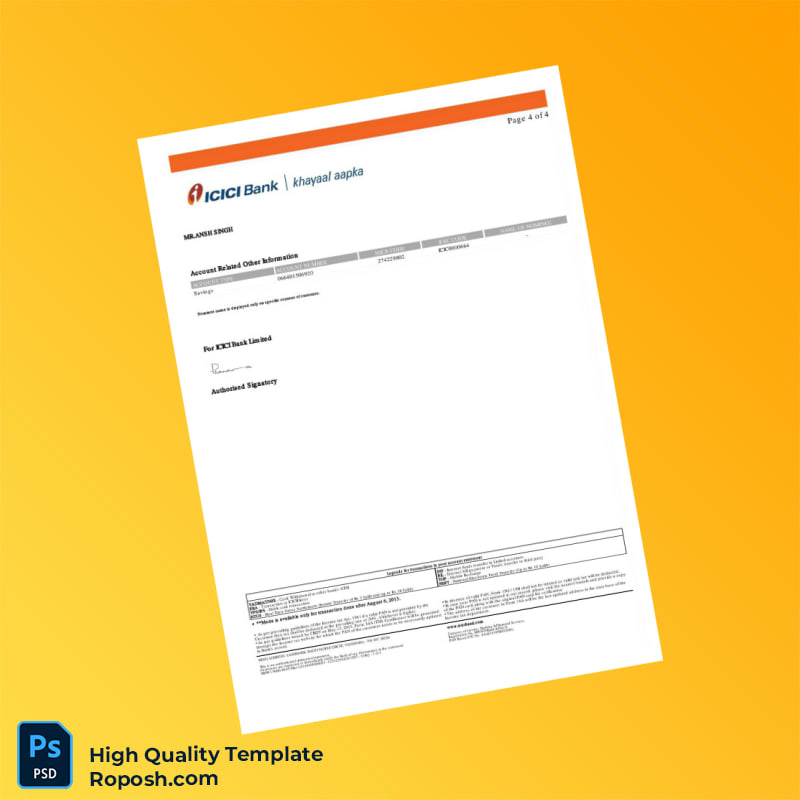 India ICI Bank Bank Statement Template in Word and PDF formats 4 page India ICI Bank Bank Statement Template in Word and PDF formats 4 page