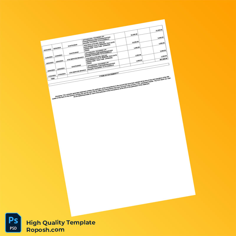 India ICICI Bank Account Statement Template in Word and PDF formats 3 page India ICICI Bank Account Statement Template in Word and PDF formats 3 page