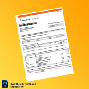 India ICICI Bank Bank Statement Template in Word and PDF formats 2 page