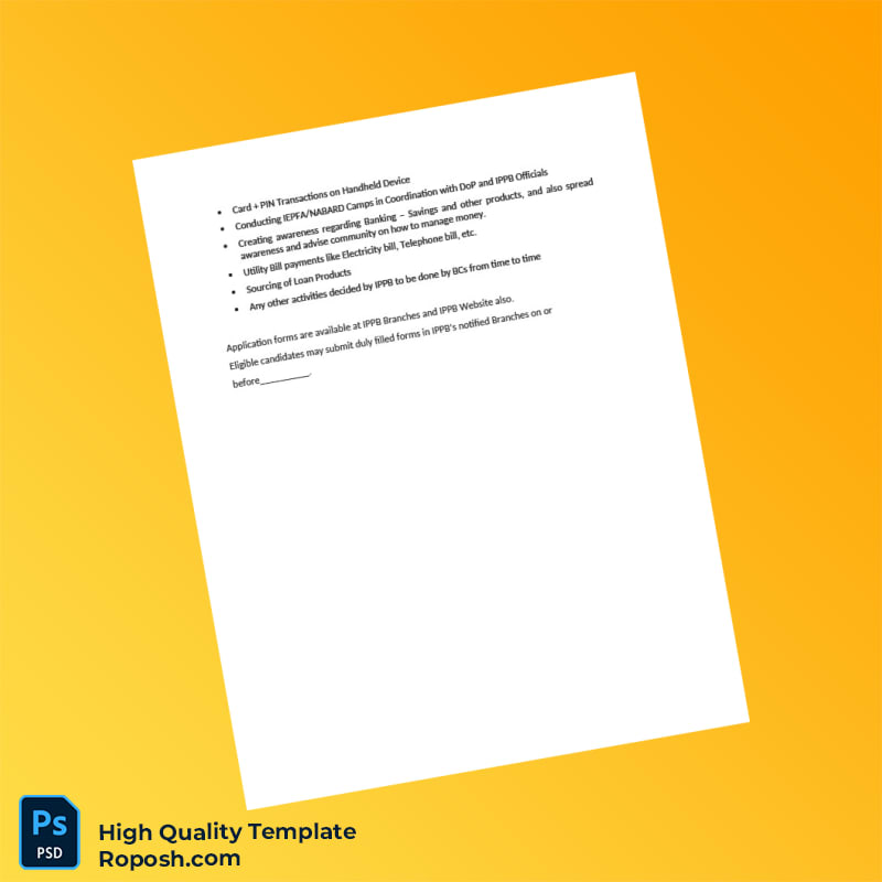 India India Post Payments Bank Ltd Editable Advertisement Format Template in Word and PDF formats 2 page India India Post Payments Bank Ltd Editable Advertisement Format Template in Word and PDF formats 2 page