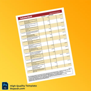 India IndusInd Bank Bank Statement Template in Word and PDF formats