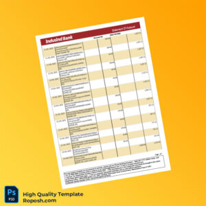 India IndusInd Bank Statement Template in Word and PDF formats