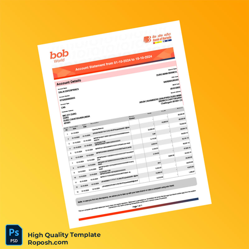 India JCB Account Statement Template in Word and PDF formats India JCB Account Statement Template in Word and PDF formats