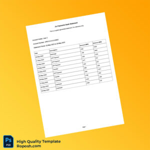 India Jio Payments Bank Statement Template in Word and PDF formats
