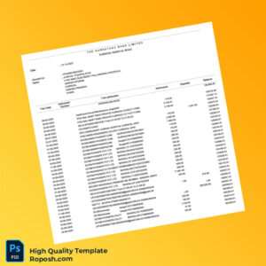 India Karnataka Bank Statement Template in Word and PDF formats 2 page