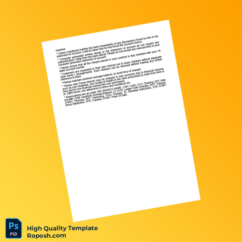 India PUNJAB NATIONAL BANK Statement Template in Word and PDF formats 2 page India PUNJAB NATIONAL BANK Statement Template in Word and PDF formats 2 page