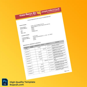 India Punjab National Bank Bank Statement Template in Word and PDF formats 4 page