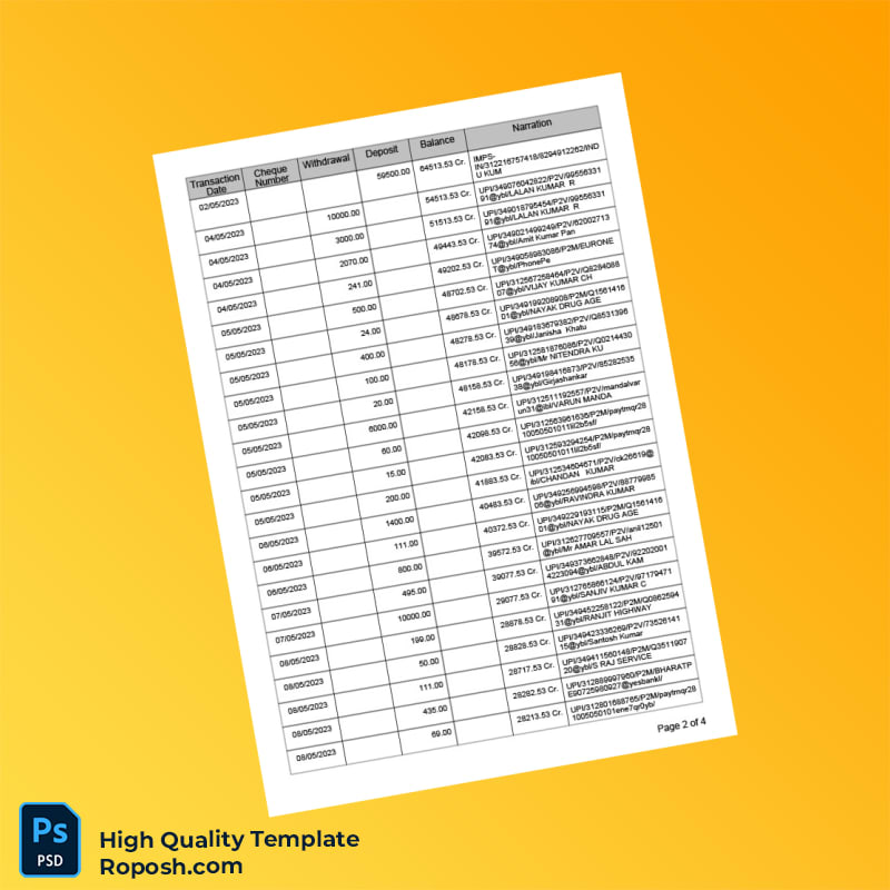 India Punjab National Bank Bank Statement Template in Word and PDF formats 4 page India Punjab National Bank Bank Statement Template in Word and PDF formats 4 page