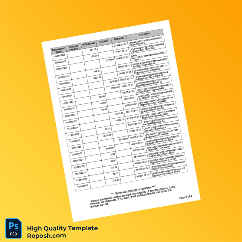 India Punjab National Bank Bank Statement Template in Word and PDF formats 4 page India Punjab National Bank Bank Statement Template in Word and PDF formats 4 page