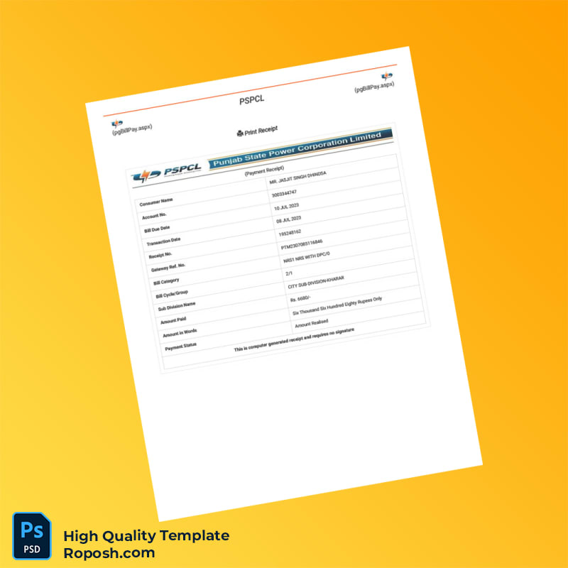 India Punjab State Power Corporation Limited Editable Utility Bill and Payment Receipt Template in Word and PDF formats 2 page India Punjab State Power Corporation Limited Editable Utility Bill and Payment Receipt Template in Word and PDF formats 2 page