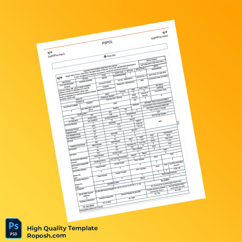 India Punjab State Power Corporation Limited Editable Utility Bill and Payment Receipt Template in Word and PDF formats 2 page India Punjab State Power Corporation Limited Editable Utility Bill and Payment Receipt Template in Word and PDF formats 2 page