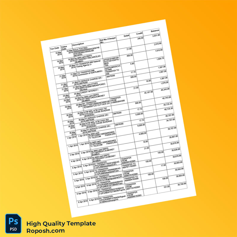 India Reserve Bank Of India Account Statement Template in Word and PDF formats 7 page India Reserve Bank Of India Account Statement Template in Word and PDF formats 7 page