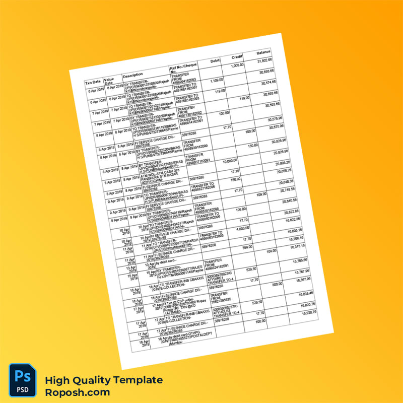 India Reserve Bank Of India Account Statement Template in Word and PDF formats 7 page India Reserve Bank Of India Account Statement Template in Word and PDF formats 7 page