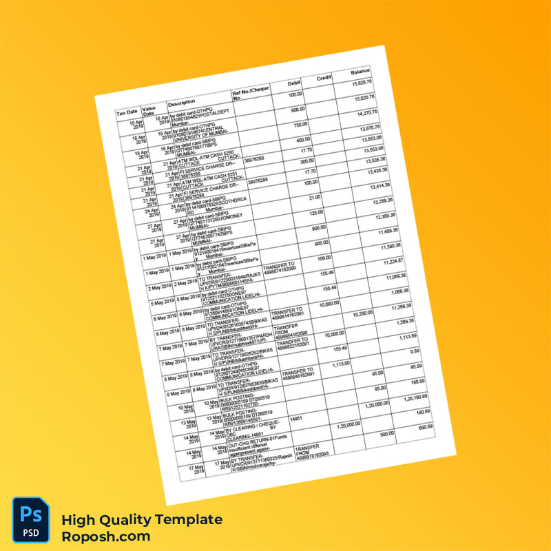 India Reserve Bank Of India Account Statement Template in Word and PDF formats 7 page India Reserve Bank Of India Account Statement Template in Word and PDF formats 7 page