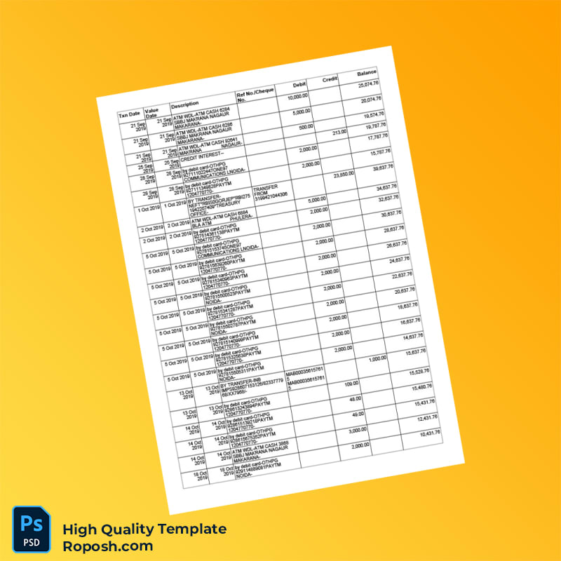 India Reserve Bank Of India Bank Account Statement Template in Word and PDF formats 3 page India Reserve Bank Of India Bank Account Statement Template in Word and PDF formats 3 page