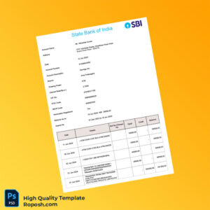 India SBI Account Statement Template in Word and PDF formats 6 page