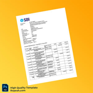 India SBI Bank Statement Template in Word and PDF formats 8 page