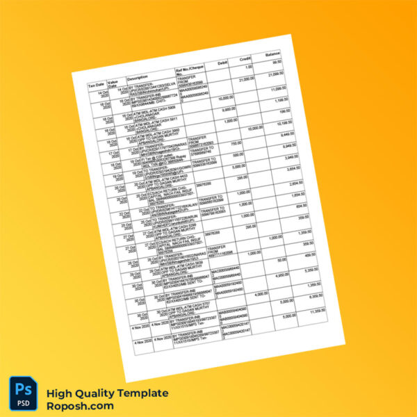 India SBI Bank Statement Template in Word and PDF formats 8 page