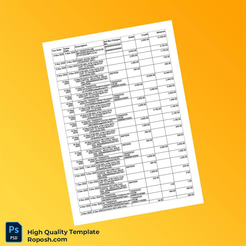 India SBI Bank Statement Template in Word and PDF formats 8 page India SBI Bank Statement Template in Word and PDF formats 8 page