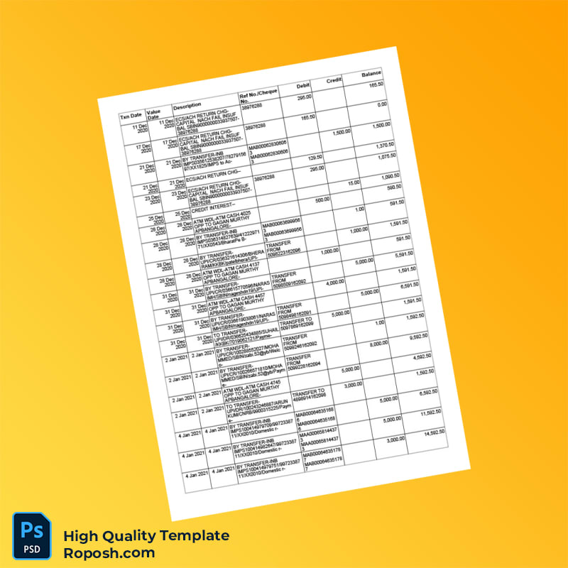 India SBI Bank Statement Template in Word and PDF formats 8 page India SBI Bank Statement Template in Word and PDF formats 8 page