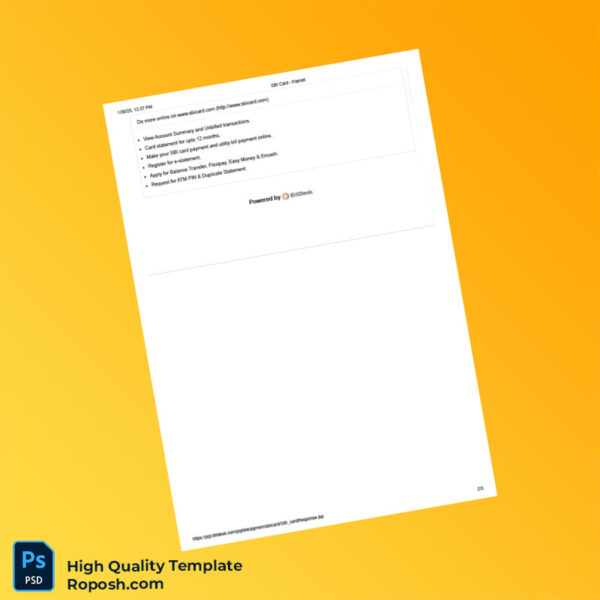 India SBI Card Editable Payment Confirmation Template in Word and PDF formats 2 page